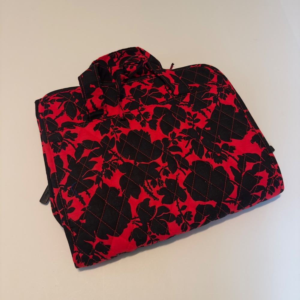 Vera Bradley Hanging Organizer Red Black Floral Quilted Travel Toiletry Bag OS